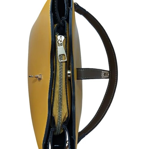 Vesasan Gaohn Yellow and Tan Vegan Leather Shoulder Bag with Structured Design - Picture 6 of 11